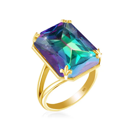 Luxury Rectangle Ruby Women's Ring – 925 Sterling Silver Gold Plated Party Jewelry for Wedding, Birthday, Anniversary & Party - Elegant Gift for Her