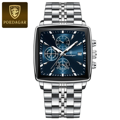 POEDAGAR Square Men’s Watch, Waterproof – Premium Stainless Steel Chronograph with Luminous Display Casual Wrist Watch. Gift for all.