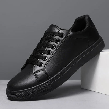Hot Men’s Fashion Sneakers – Stylish Leather Flat Shoes for Everyday Comfort, White & Black Non-Slip Vulcanized Design - Gift for Him