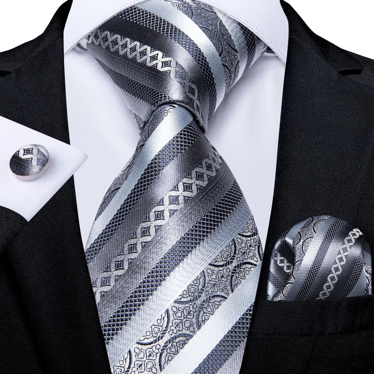 Luxury Orange Paisley Men's Tie Set for Business, Office, Party, Wedding| 3.15 Inch Silk Polyester Necktie, Cufflinks & Pocket Square - Perfect Gift for Him