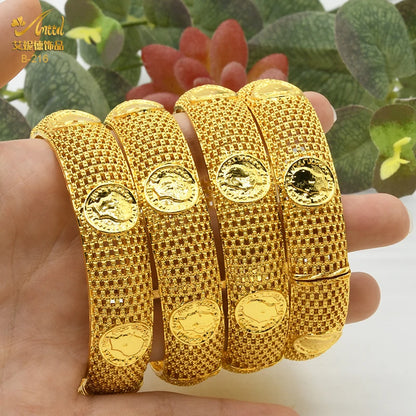 ANIID Dubai 24K Gold Plated Bangle Arabic / Indian Bridal Charm Bracelet | Luxury Wedding & Party Jewelry