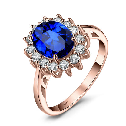 Simulated Emerald Created Blue Sapphire Yellow Rose Gold Plated Natural Garnet 925 Sterling Silver Ring - Elegant Gift for Women