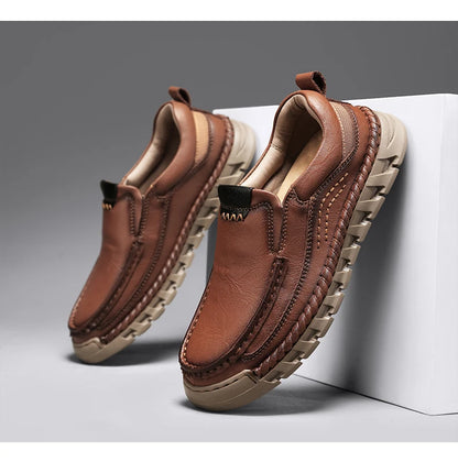 Classic Retro Leather Loafer Shoes for Men – Elegant Hand-Sewn Slip-On Casual Footwear for Summer & Spring Parties - Gift for Him
