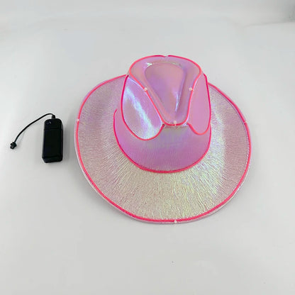 LED Neon Light Glowing Cowboy Hat  With Glowing Décor Supplies- Trendy Pearlescent Cowboy Cap, Luminous Hat For  Party, Cosplay - Excellent Gift for Party Enthusiasts