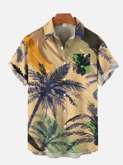 Men’s 3D Hawaiian Shirt for Summer – Coconut Tree Sunset Print Short Sleeve Beach Top - Perfect Gift for Him