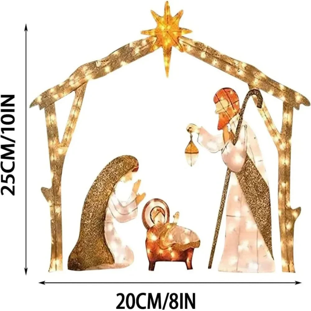 5.5FT Christmas Lighted Outdoor Nativity Scene – Holy Family Set with Bright LED Lights, Waterproof & Durable Xmas Yard Decor