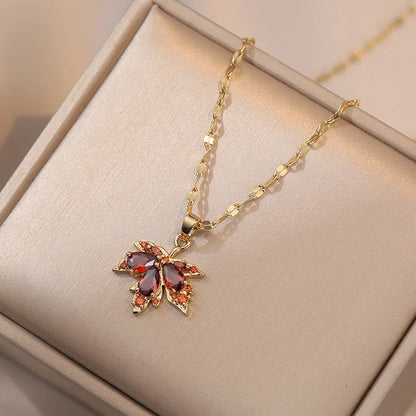 Zircon Inlaid Stainless Steel Choker Necklace for Women - Flower Butterfly Moon Design Pendant Tassel Clavicle Jewelry - Perfect Gift for Her