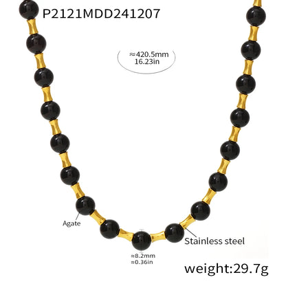 eye-catcher Round Nature Stones Necklace For Women Stainless Steel Chain Gold Plated Fashion Charm Jewelry Gift