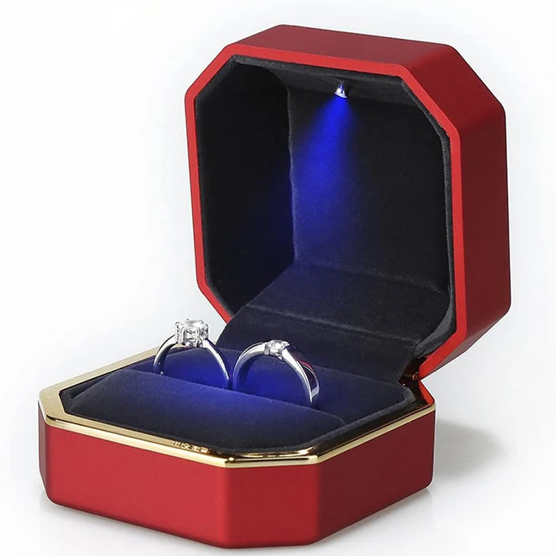 LED Light Velvet Jewelry Ring/Necklace Pendant Box – Luxury Gift Display Case for Proposal, Engagement & Wedding
