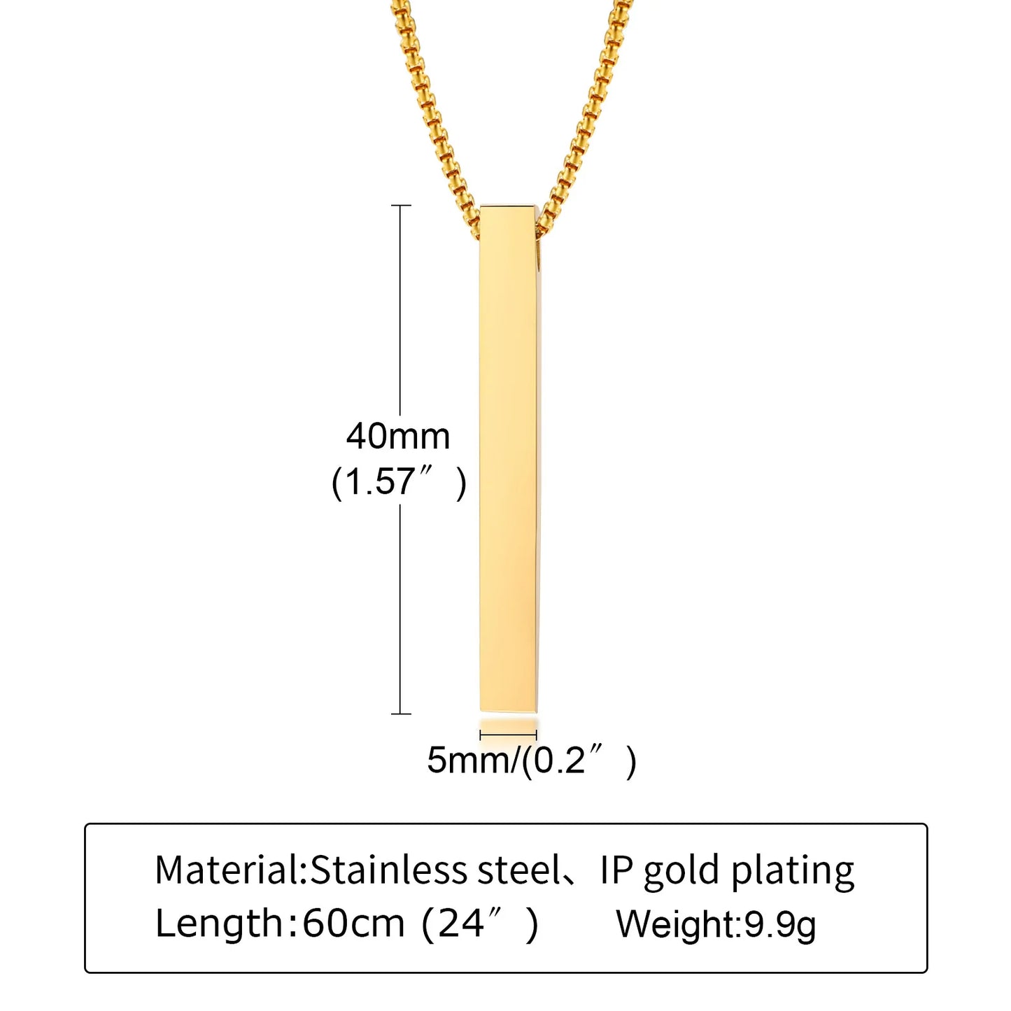 Waterproof Stainless Steel Bar Pendant Necklace – Unisex Minimalist Jewelry