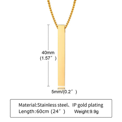 Waterproof Stainless Steel Bar Pendant Necklace – Unisex Minimalist Jewelry