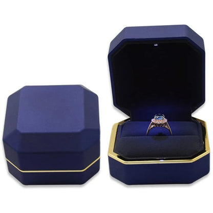 LED Light Velvet Jewelry Ring/Necklace Pendant Box – Luxury Gift Display Case for Proposal, Engagement & Wedding