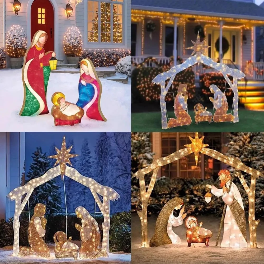5.5FT Christmas Lighted Outdoor Nativity Scene – Holy Family Set with Bright LED Lights, Waterproof & Durable Xmas Yard Decor