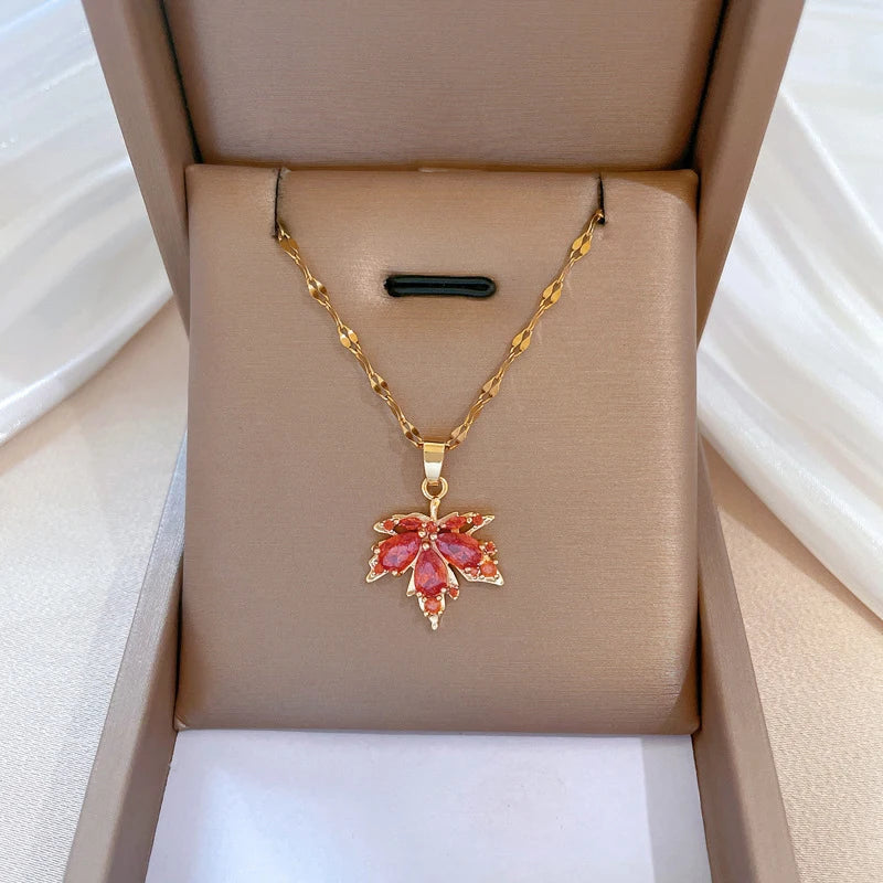 Zircon Inlaid Stainless Steel Choker Necklace for Women - Flower Butterfly Moon Design Pendant Tassel Clavicle Jewelry - Perfect Gift for Her