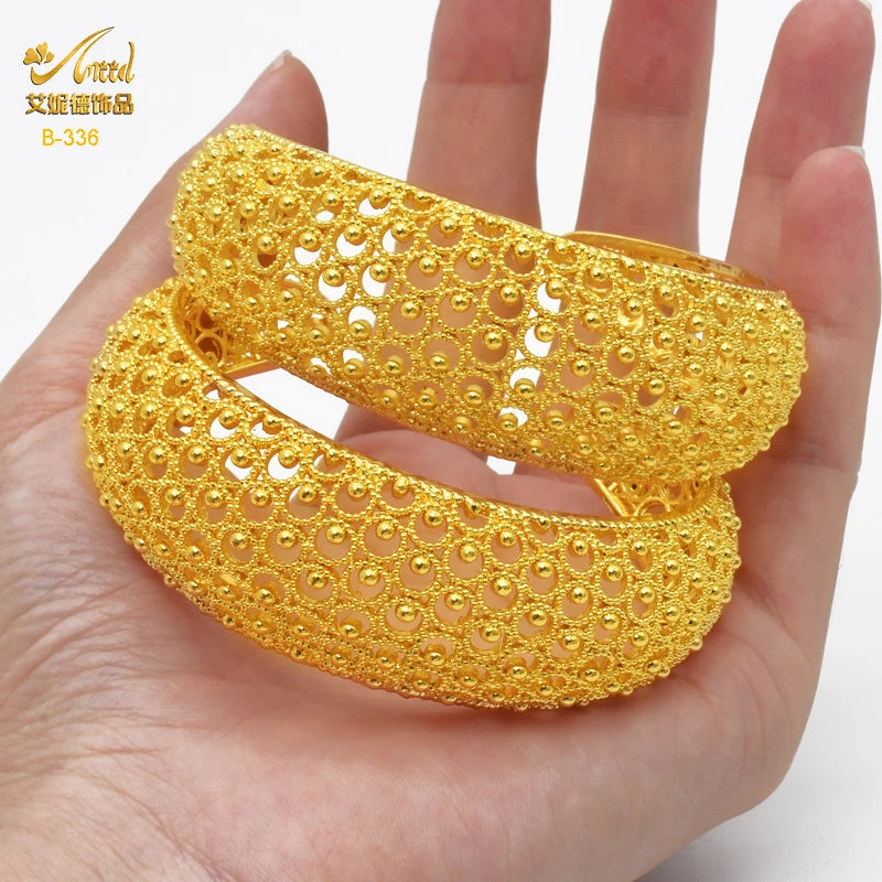ANIID Dubai 24k Golden Cuff Bangles For Women - African Luxury Charm Bracelet Bangles Nigerian Wedding Gold Color Jewelry Gifts
