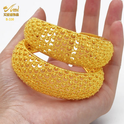 ANIID Dubai 24k Golden Cuff Bangles For Women - African Luxury Charm Bracelet Bangles Nigerian Wedding Gold Color Jewelry Gifts