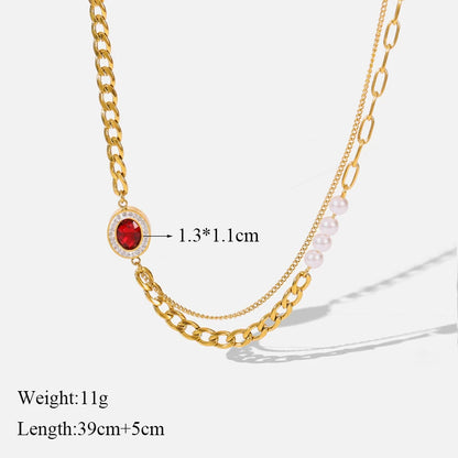 EILIECK 316L Stainless Steel White Green Red Zirconia Crystal Necklace For Women Fashion Neck Jewelry Wedding Party Accessories