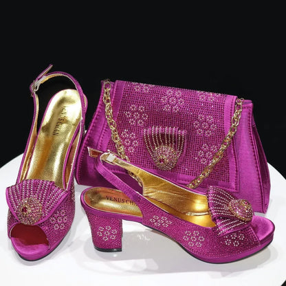 Women’s Wedding Shoes & Matching Diamond Bag Set – Italian Style Girly Glam Look Sandal & Clutch Handbag - Elegant Gift for Her