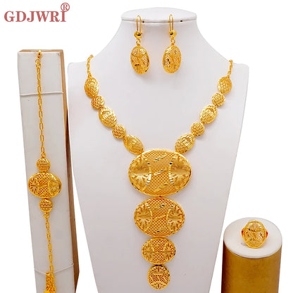 African Indian Gold Jewelry Set for Women – Dubai Style Bridal Tassel Long Necklace, Earrings, Ring & Bangle - Ideal Gift for Her