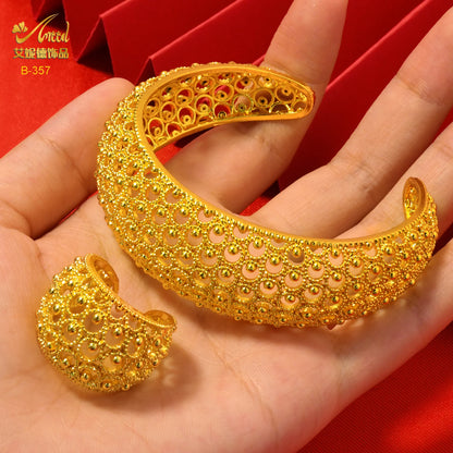 ANIID Dubai 24k Golden Cuff Bangles For Women - African Luxury Charm Bracelet Bangles Nigerian Wedding Gold Color Jewelry Gifts