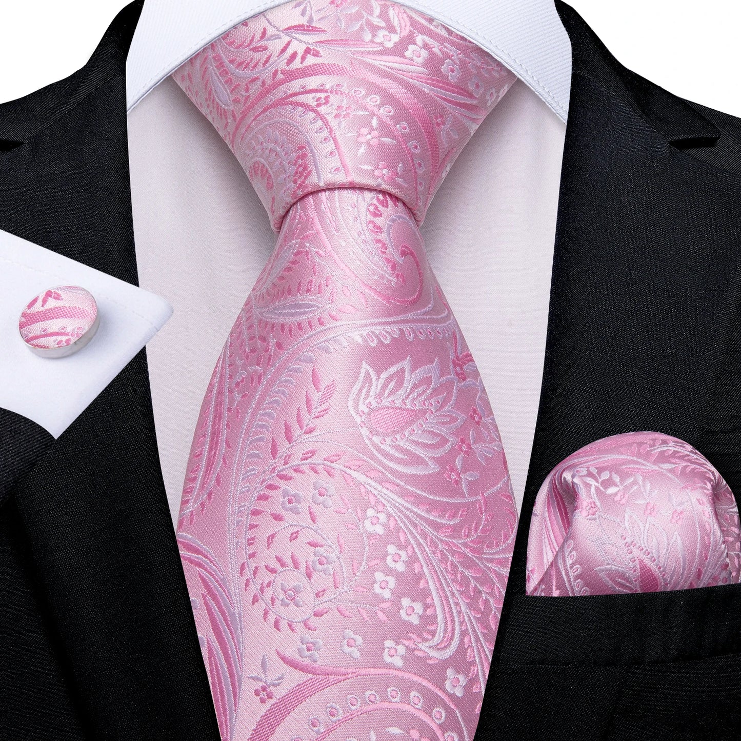 Luxury Orange Paisley Men's Tie Set for Business, Office, Party, Wedding| 3.15 Inch Silk Polyester Necktie, Cufflinks & Pocket Square - Perfect Gift for Him