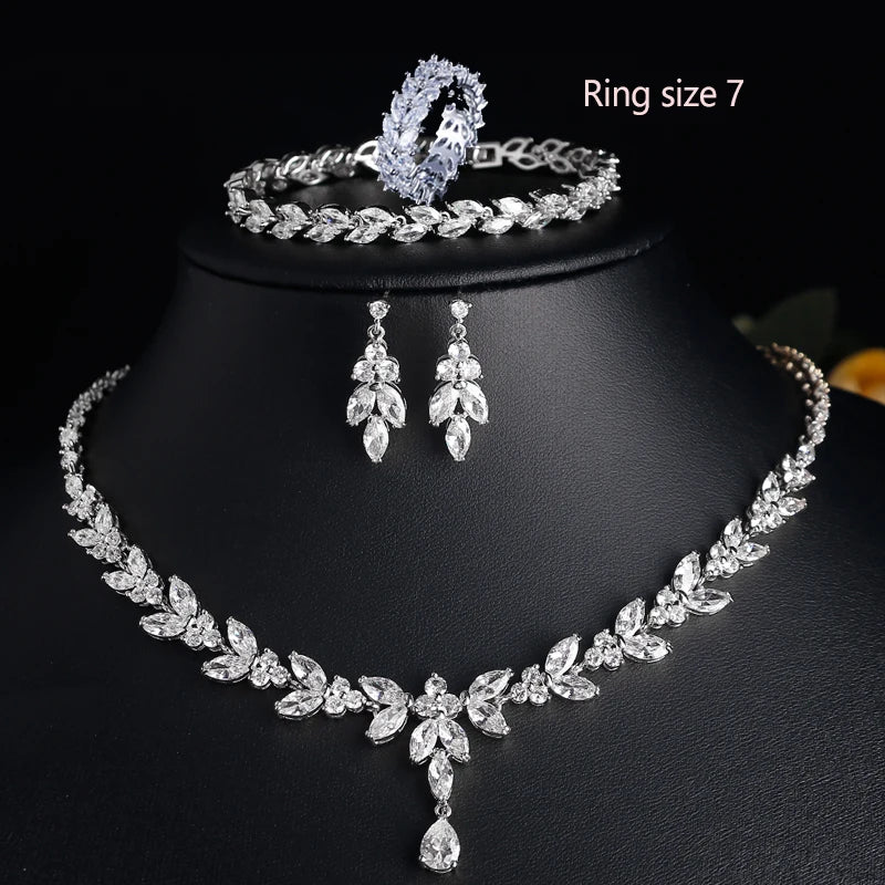 Women's Wedding Accessories Uilz Leaf Earrings & Necklace with Zircon Embellishments - Perfect Gift for Women