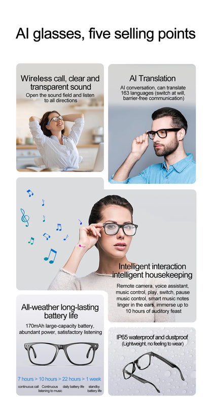 LIGE Intelligent Translation Smart Bluetooth Glasses - Wireless Calling Sunglasses with Mic, Touch Control & Voice Assistant - Perfect Gift for All