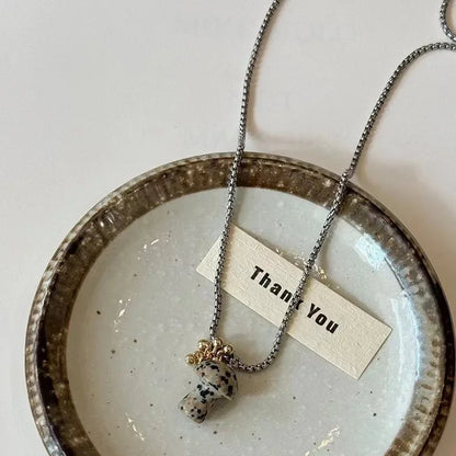 Spotted Tiger Eye Stone Mushroom Pendant Long Versatile Clavicle Chain Necklace for Women's Niche Exquisite Accessories