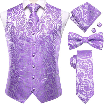Elegant Men's Formal Silk Vest & Accessories By Hi-Tie | Waistcoat Set with Tie, Bowtie, Hanky, Cufflinks for Business, Office, Party, Wedding - Ideal Gift for Him