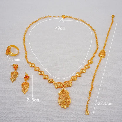African Indian Gold Jewelry Set for Women – Dubai Style Bridal Tassel Long Necklace, Earrings, Ring & Bangle - Ideal Gift for Her
