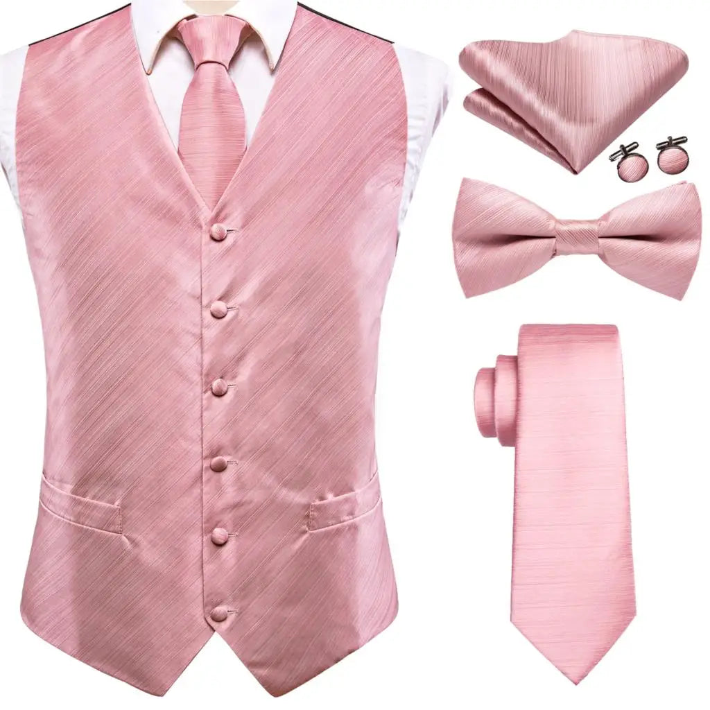 Elegant Men's Formal Silk Vest & Accessories By Hi-Tie | Waistcoat Set with Tie, Bowtie, Hanky, Cufflinks for Business, Office, Party, Wedding - Ideal Gift for Him