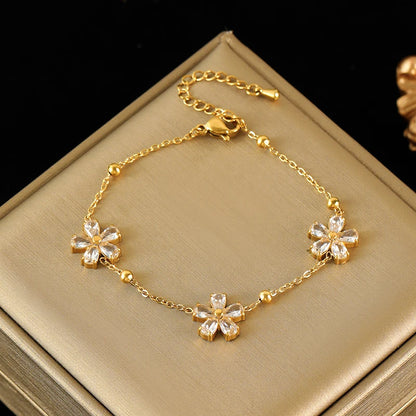 EILIECK 316L Stainless Steel White Zirconia Flower Petal Necklace Bracelet Earrings Set For Women New Trendy Jewelry Party Gift