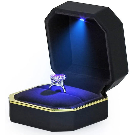 LED Light Velvet Jewelry Ring/Necklace Pendant Box – Luxury Gift Display Case for Proposal, Engagement & Wedding