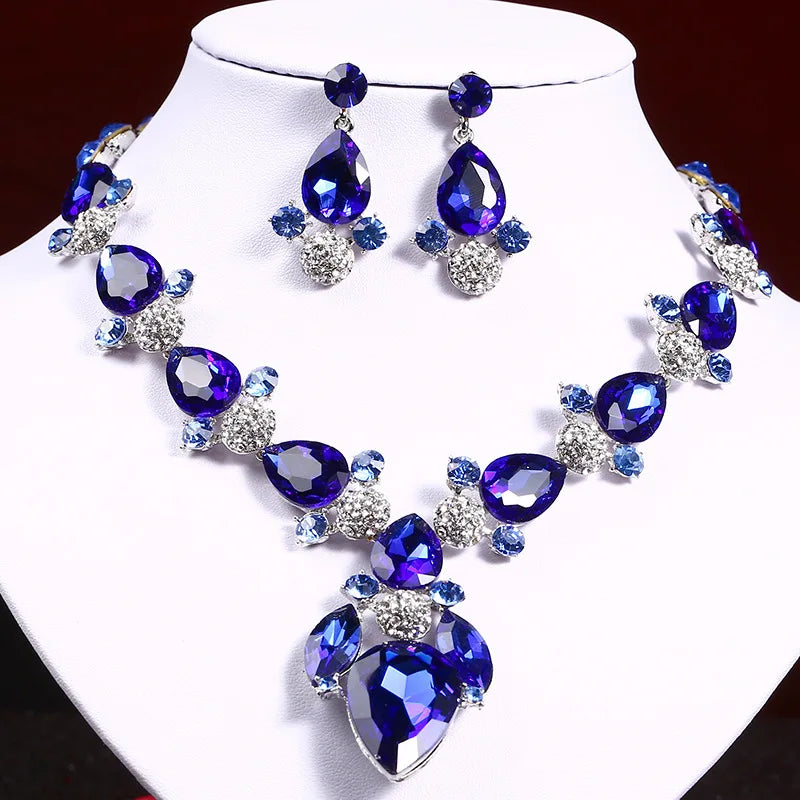 Fashion Women's Crystal Necklace & Earrings Set – Crystal Glass Bridal Wedding Accessories Gift - Elegant Gift for Her