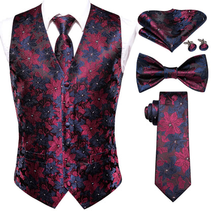 Elegant Men's Formal Silk Vest & Accessories By Hi-Tie | Waistcoat Set with Tie, Bowtie, Hanky, Cufflinks for Business, Office, Party, Wedding - Ideal Gift for Him