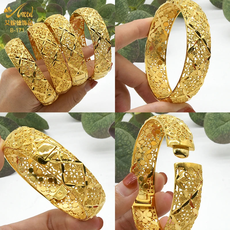 ANIID Dubai 24K Gold Plated Bangle Arabic / Indian Bridal Charm Bracelet | Luxury Wedding & Party Jewelry