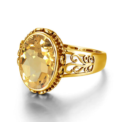 Luxury 10x14mm Oval Cut Yellow Gold Citrine Ring for Women – Art Deco Birthstone Wedding  Party Jewelry - Perfect Gift for Her