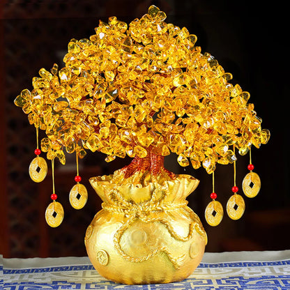 Natural Crystal Shaking Money Tree Desktop Ornament - Prosperity, Luck Enhancing Golden Money Bag Decoration for Desktop, Office, or Christmas - Ideal Gift for Friends & Family