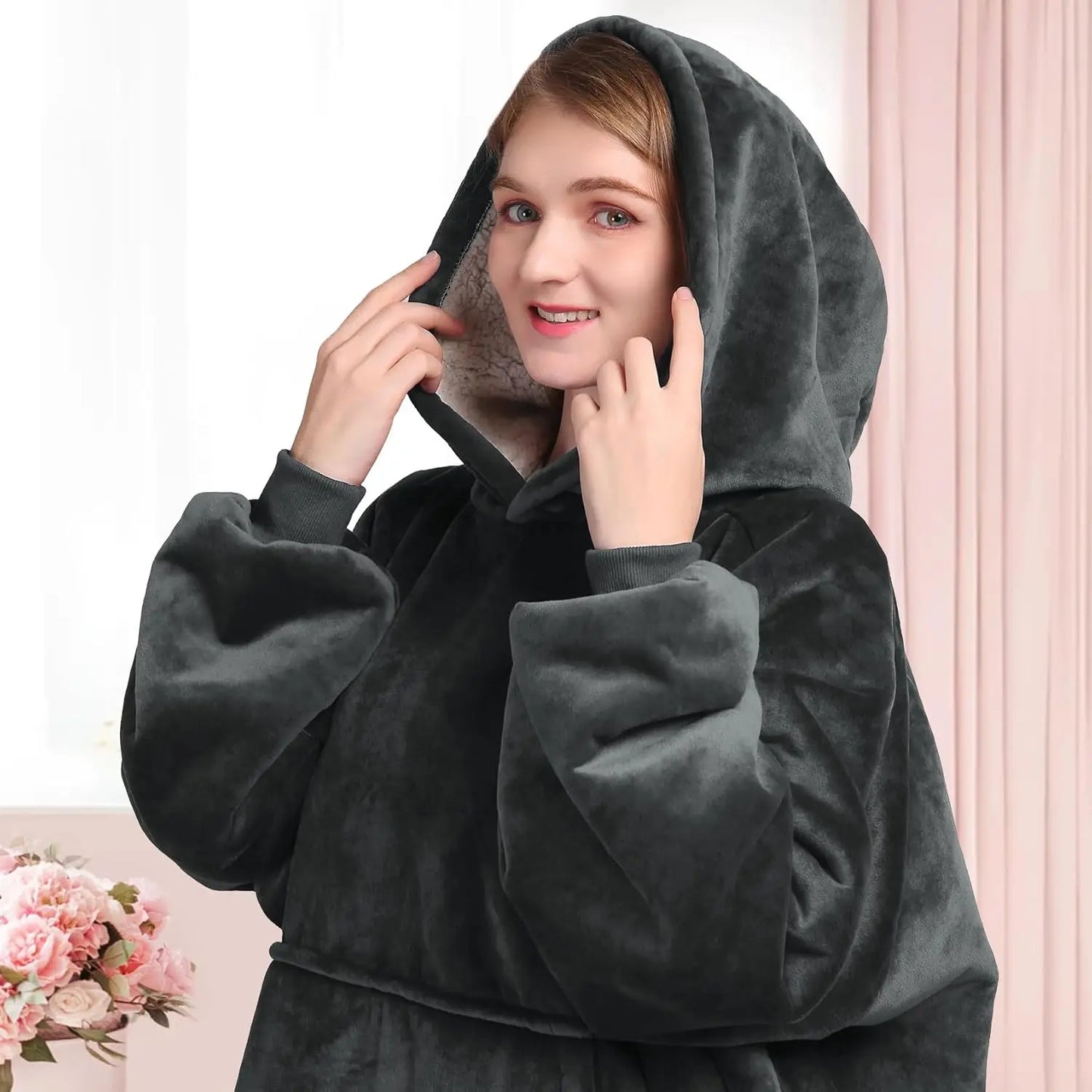 Super Sized Wearable Blanket Hoodie – Soft Hooded Sweatshirt with Sleeves & Pockets—Perfect For Gifting Comfort and Relaxation