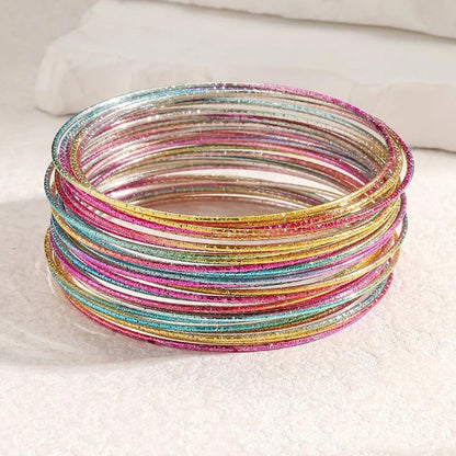 Timeless Metal Bangles Set For Women - Colorful 30 Pieces Set, Textured Thin Circles, Trendy Classic Styles Fashion Jewelry for Gift, Party, Daily Wear - Perfect Gift for Women