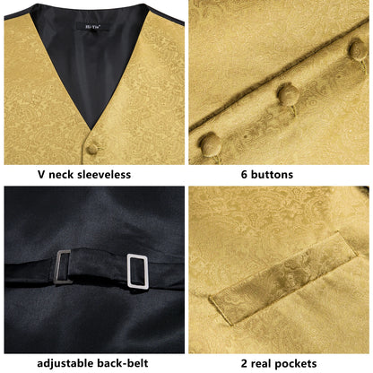 Elegant Men's Formal Silk Vest & Accessories By Hi-Tie | Waistcoat Set with Tie, Bowtie, Hanky, Cufflinks for Business, Office, Party, Wedding - Ideal Gift for Him