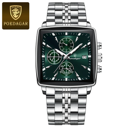 POEDAGAR Square Men’s Watch, Waterproof – Premium Stainless Steel Chronograph with Luminous Display Casual Wrist Watch. Gift for all.