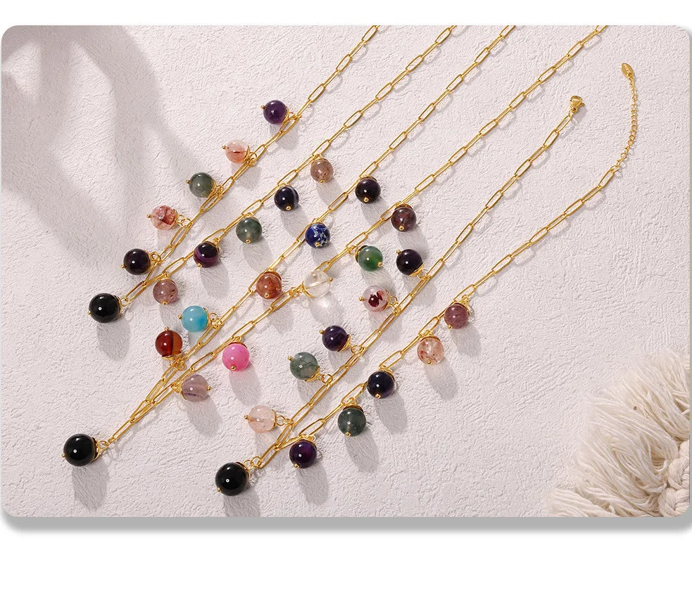 eye-catcher Round Nature Stones Necklace For Women Stainless Steel Chain Gold Plated Fashion Charm Jewelry Gift