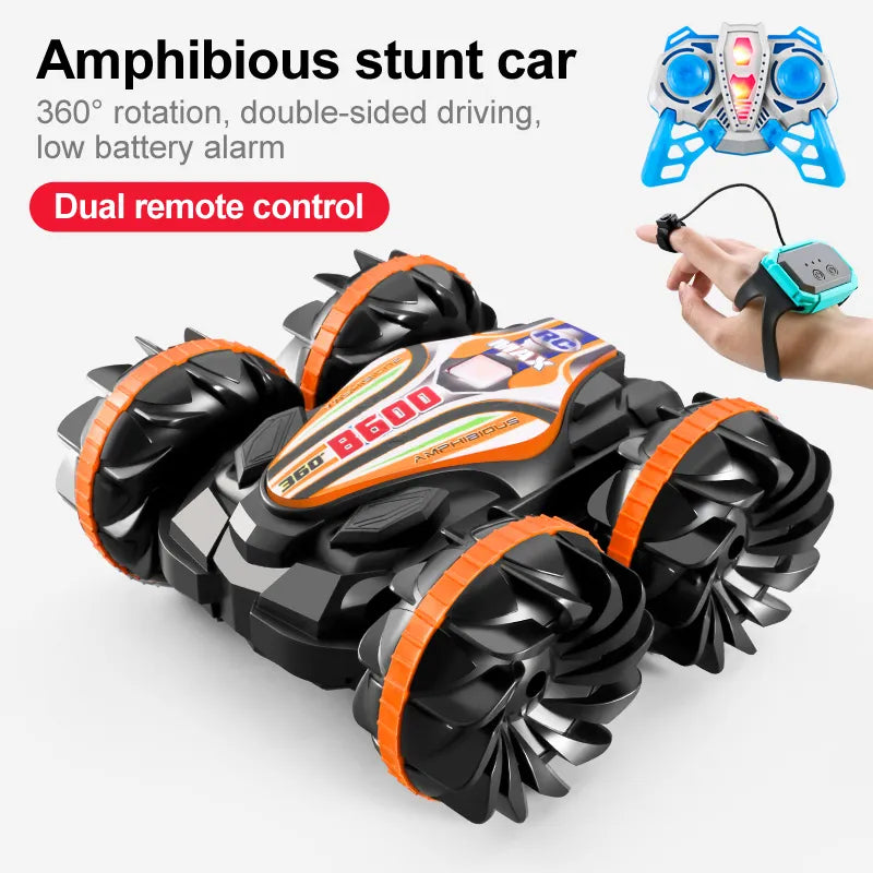 Remote-controlled amphibious RC car, stunt car, double-sided flip car, drift car, outdoor toy for Kids