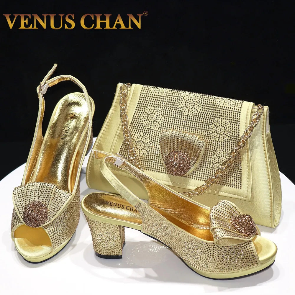 Women’s Wedding Shoes & Matching Diamond Bag Set – Italian Style Girly Glam Look Sandal & Clutch Handbag - Elegant Gift for Her
