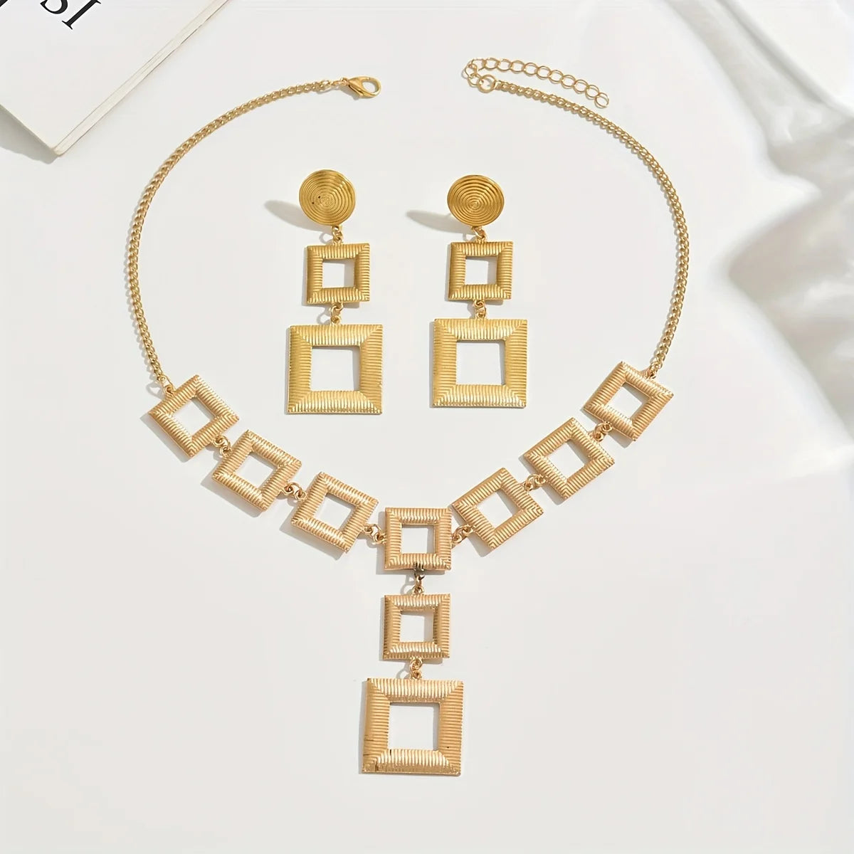 Luxury 14K Gold Geometric Jewelry Set for Women – Electroplated Necklace & Earrings, 316L Stainless Steel - Elegant Gift for Her