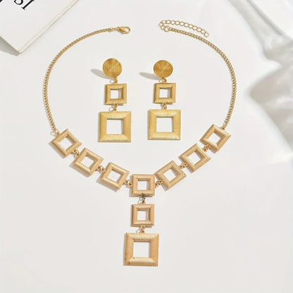 Luxury 14K Gold Geometric Jewelry Set for Women – Electroplated Necklace & Earrings, 316L Stainless Steel - Elegant Gift for Her