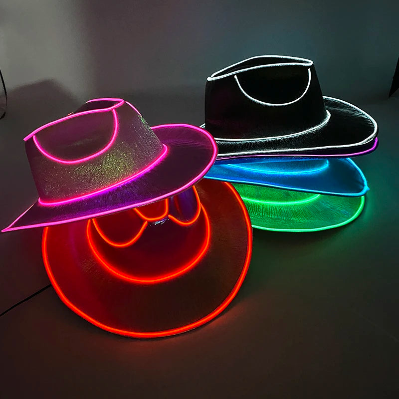 LED Neon Light Glowing Cowboy Hat  With Glowing Décor Supplies- Trendy Pearlescent Cowboy Cap, Luminous Hat For  Party, Cosplay - Excellent Gift for Party Enthusiasts