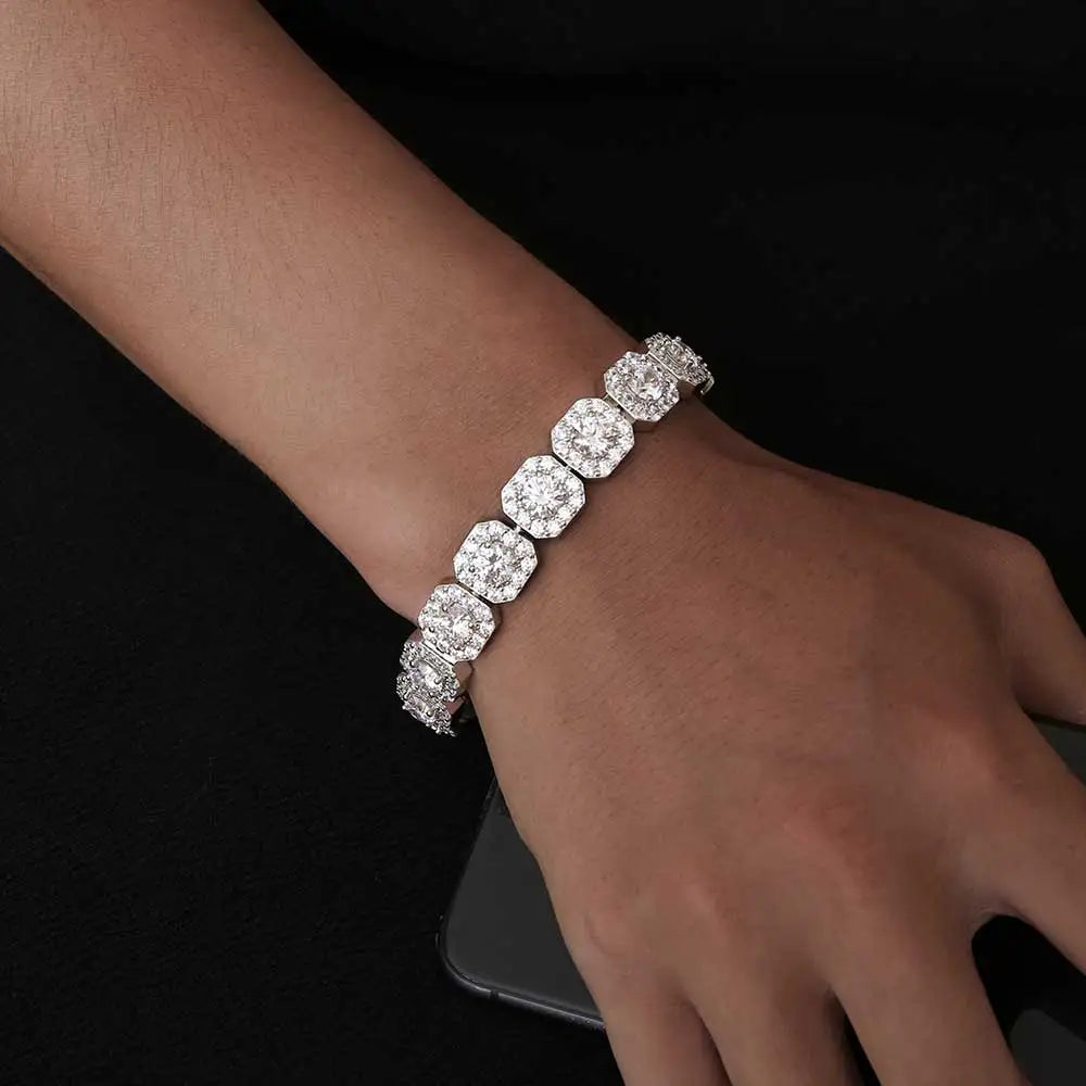 Unisex Hip Hop Iced Out CZ Tennis Bracelet – 10/12mm Square Diamond Link Chain Jewelry - Elegant Gift for All
