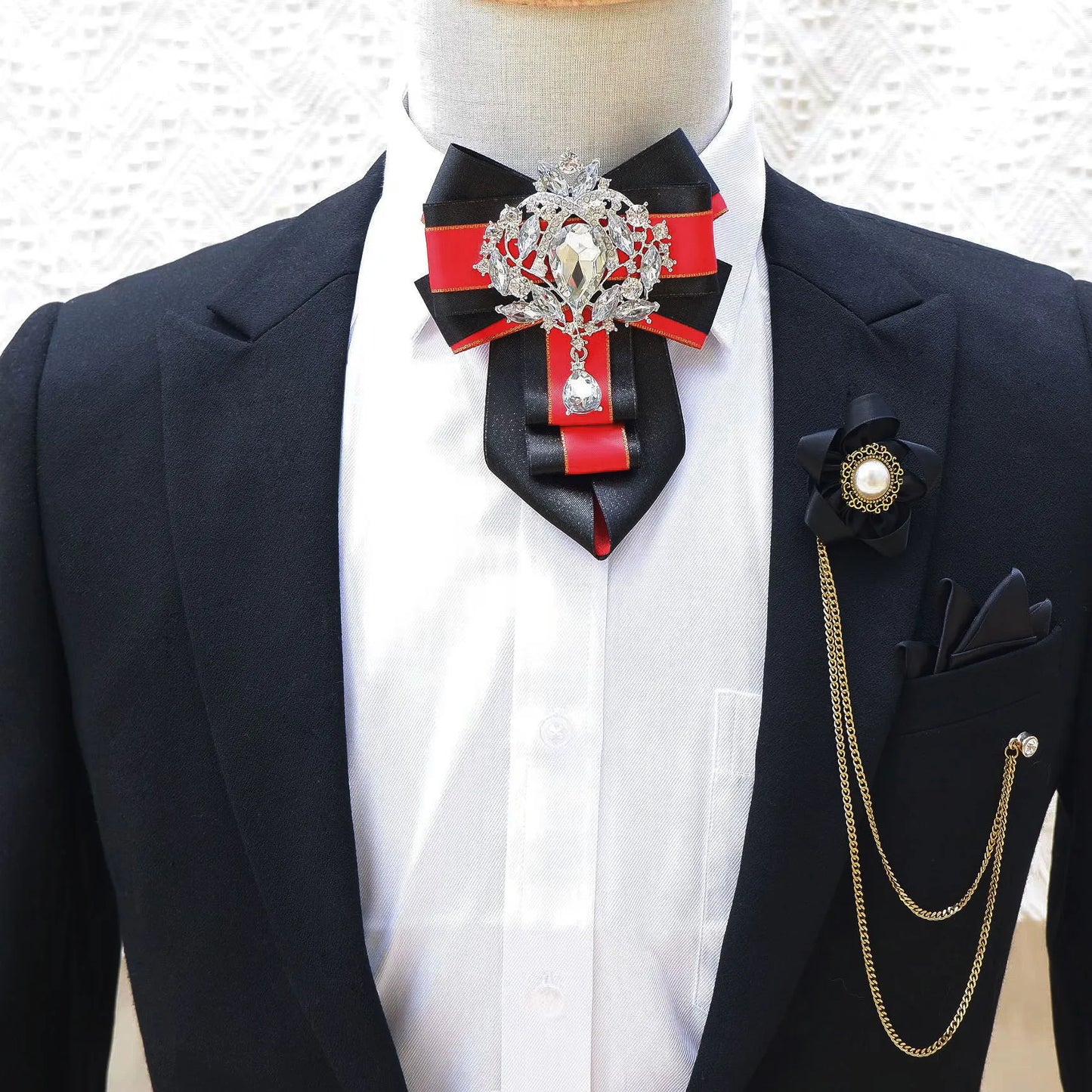 High-End British Rhinestone Bow Tie Set for Men's Business and Wedding Accessories